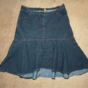 Women’s Plus 20 Skirt Denim Flare Midi Ruffle Western Cowgirl Boho Stretch
